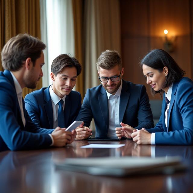 Diverse professionals collaborating in a high-end Cayman boardroom